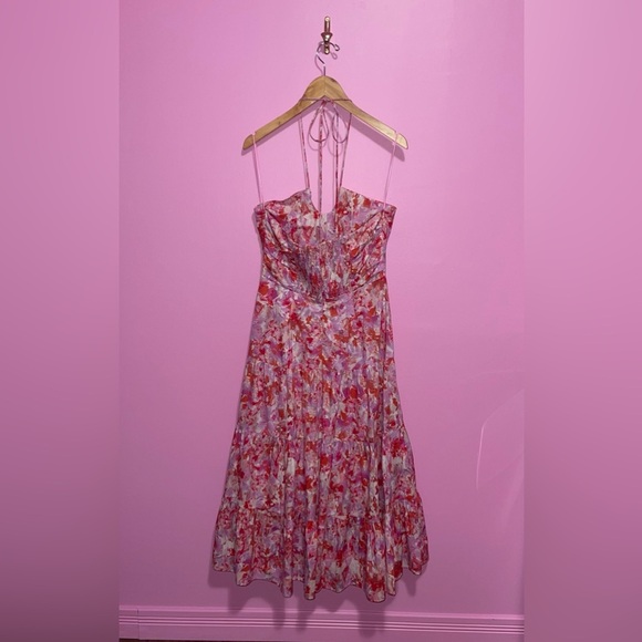 Tuckernuck Hyacinth House Dress Women's Medium Pink Red Floral‎ Tiered Midi - Picture 9 of 13